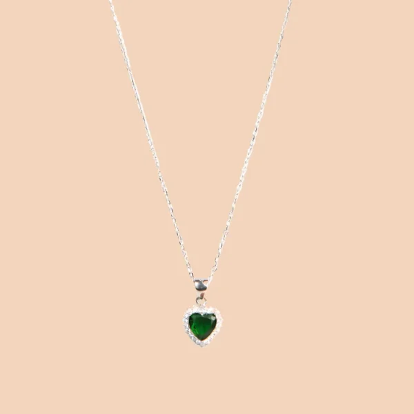 Vera Green Heart Silver Necklace - SERLA